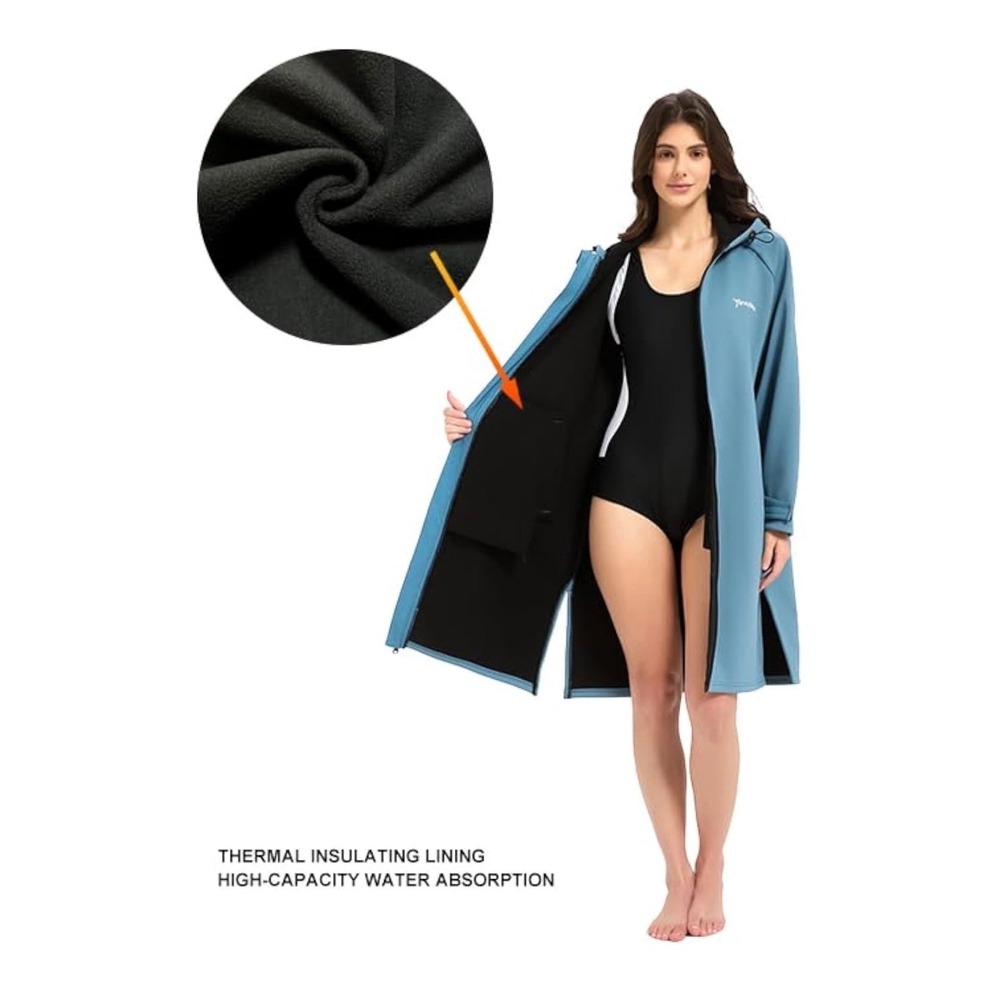 Yinayman Unisex Oversized Swim Parka Waterproof Fleece Lined Changing Robe Blue - Picture 5 of 6